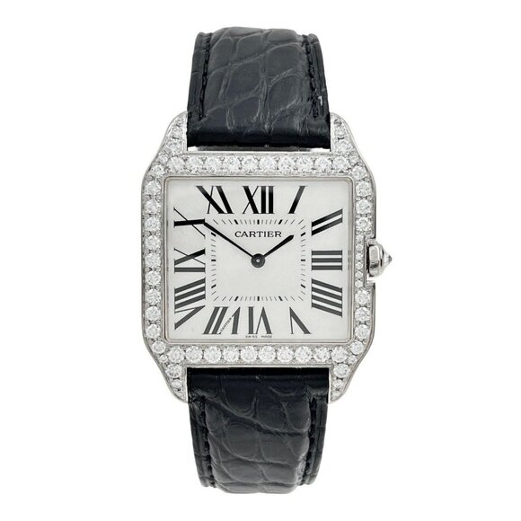 Cartier Santos Dumont 18k White Gold Manual Wind 2651 Aftermarket Diamonds l - Picture 1 of 9